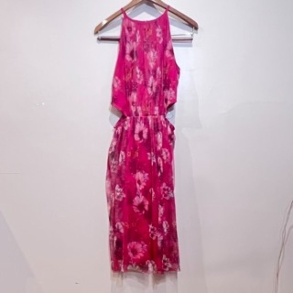 High Neck Floral Cutout Midi Dress